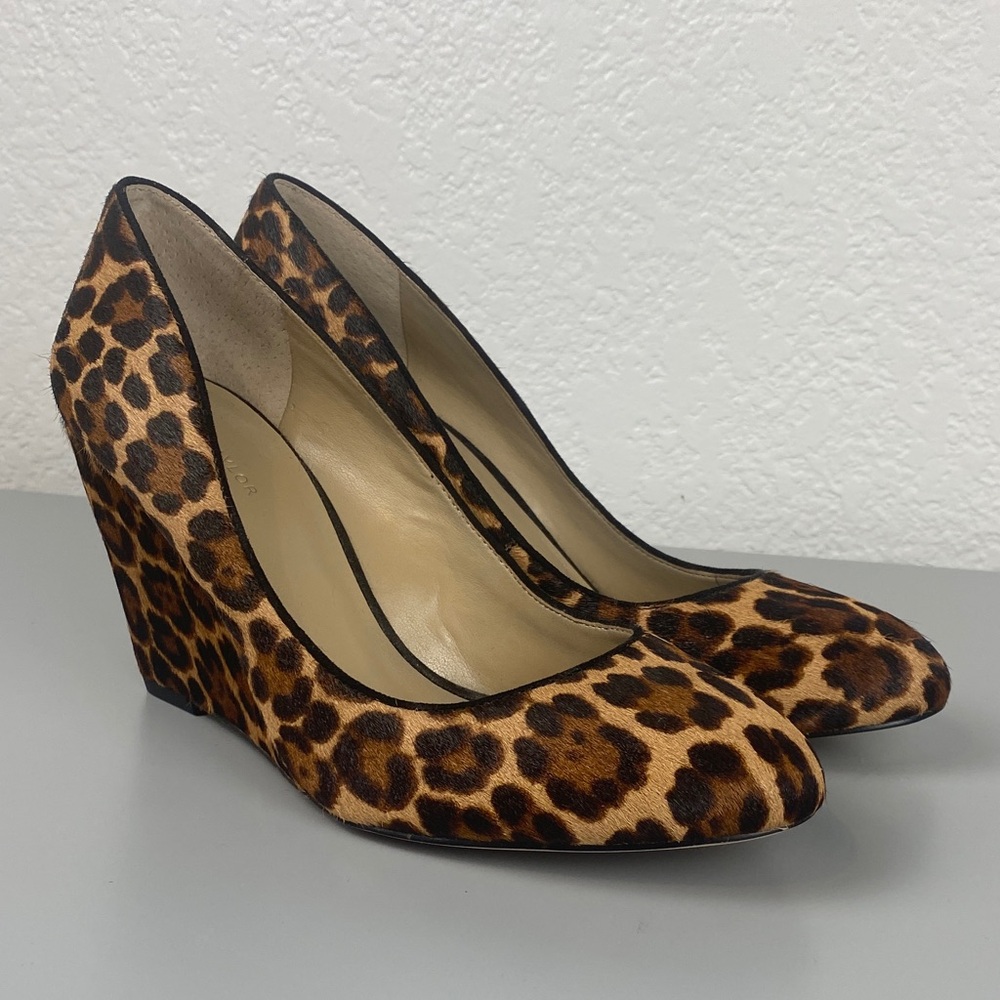 Ann Taylor Animal Print Real Fur Wedge Heels Size 7.5